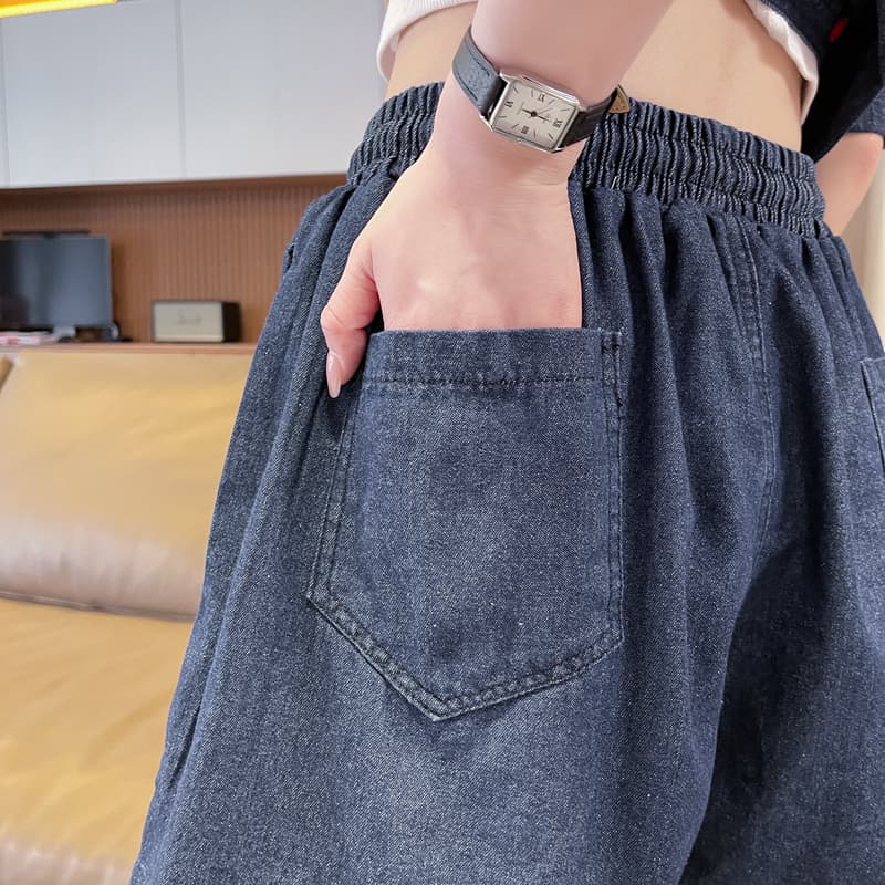 デニムセットアップ 色付きボタン半袖シャツ+ショートパンツ 夏向けゆるかわ2点セット